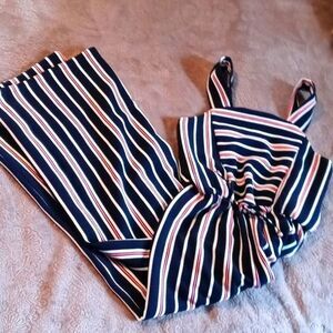 Jenna & Jessie Navy Striped Sleeveless Tie Waist Romper Size 4
